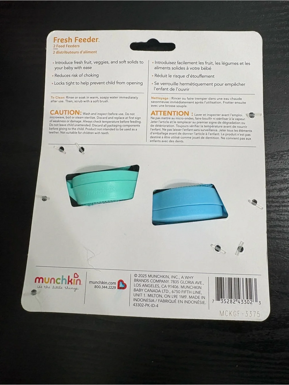 Munchkin Fresh Feeder Mesh Baby Food Pacifiers - Teal & Blue